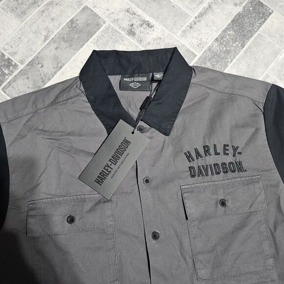 New Harley-Davidson Men's Staple Colorblock Shirt Blackened Pearl Size LARGE - Picture 3 of 6